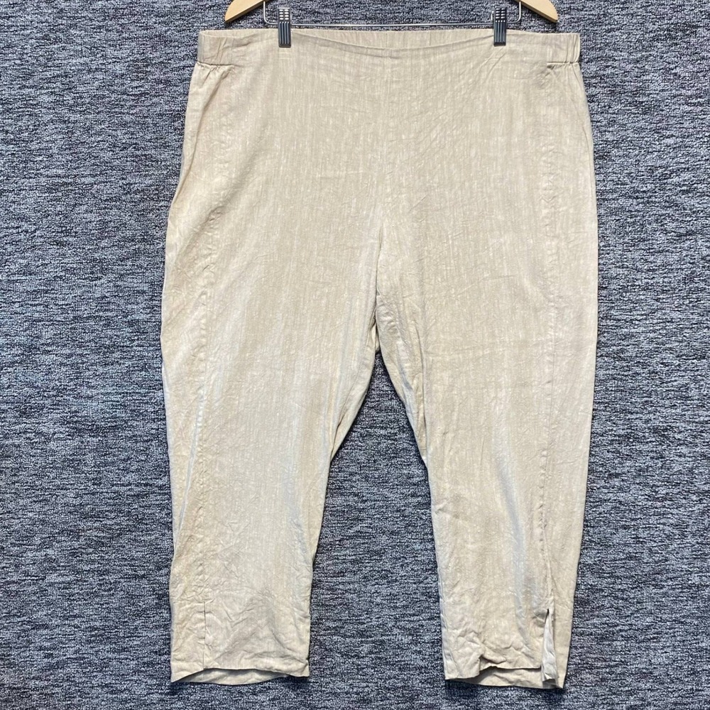 JJill Womens XL Linen Stretch Beige Crop Pants Elastic Waist Ankle Vents 150741